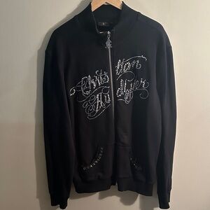 Christian Audigier Black Zip-Up Sweater with Silver Embellishments